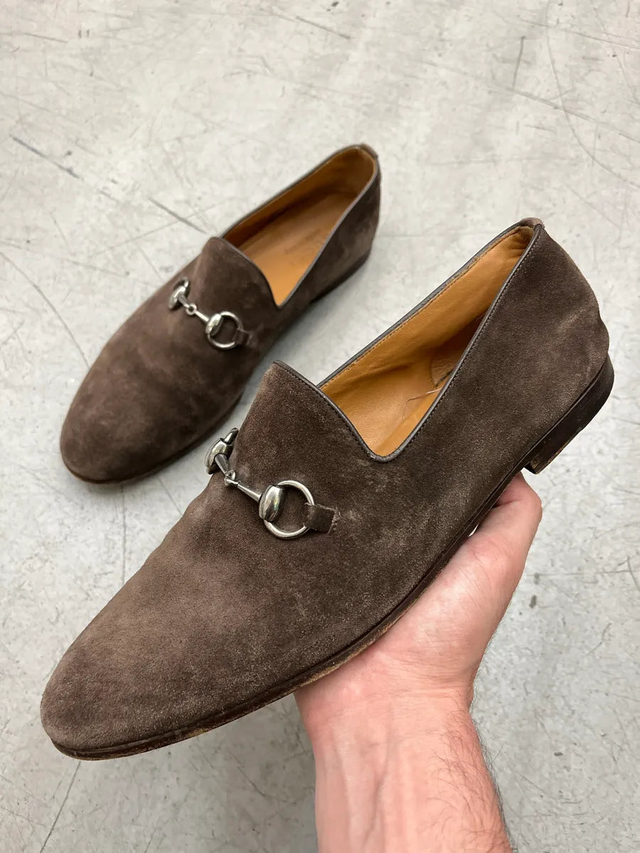 Gucci Horsebit Brown Suede Loafers ElDjmQuU 0