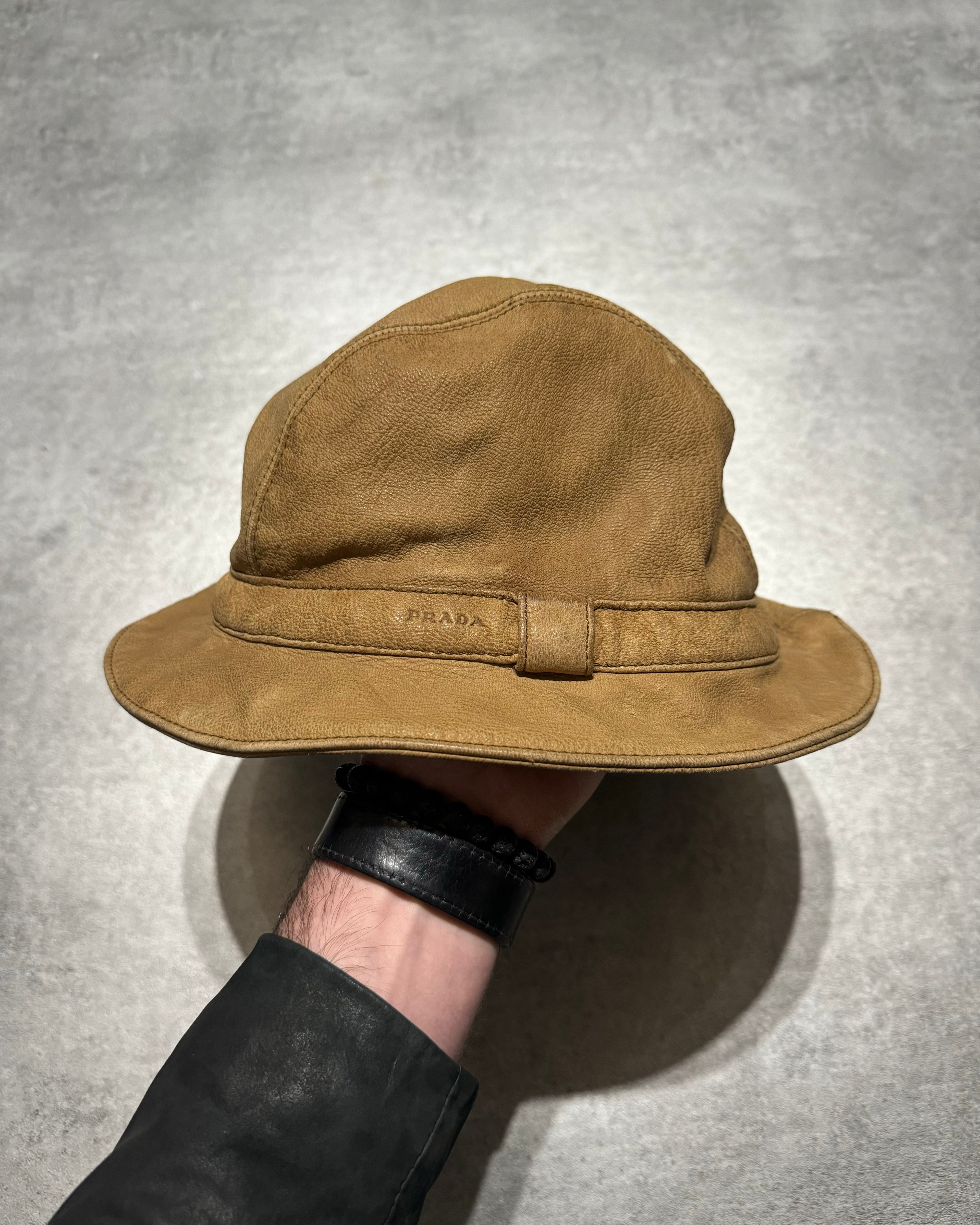 1990s Prada Beige Leather Hat (OS) - 3