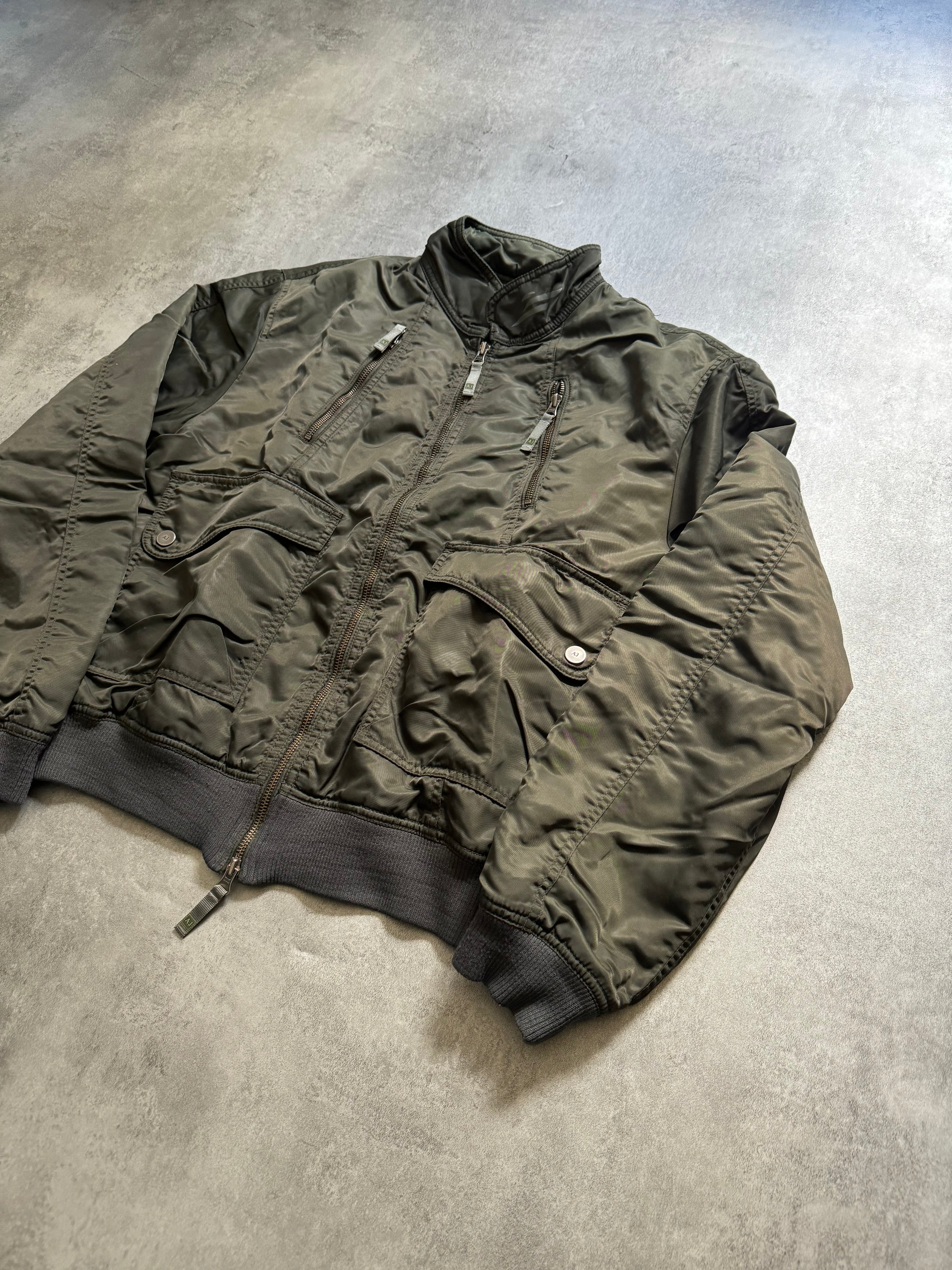 2000s Armani Olive Utility Drift Bomber Jacket (L) - 10