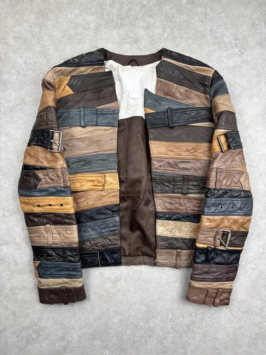 AW2012 Maison Margiela H&M Brown Leather Patchwork Belt Leather Jacket EorGokvH 0