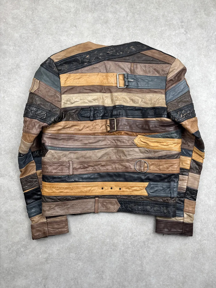 AW2012 Maison Margiela H&M Brown Leather Patchwork Belt Leather Jacket EorGokvH 5