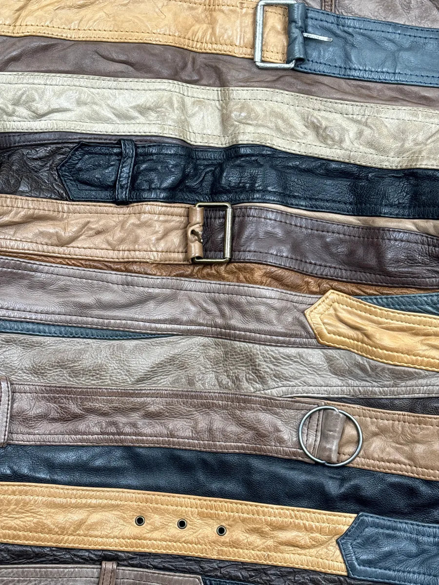 AW2012 Maison Margiela H&M Brown Leather Patchwork Belt Leather Jacket EorGokvH 9