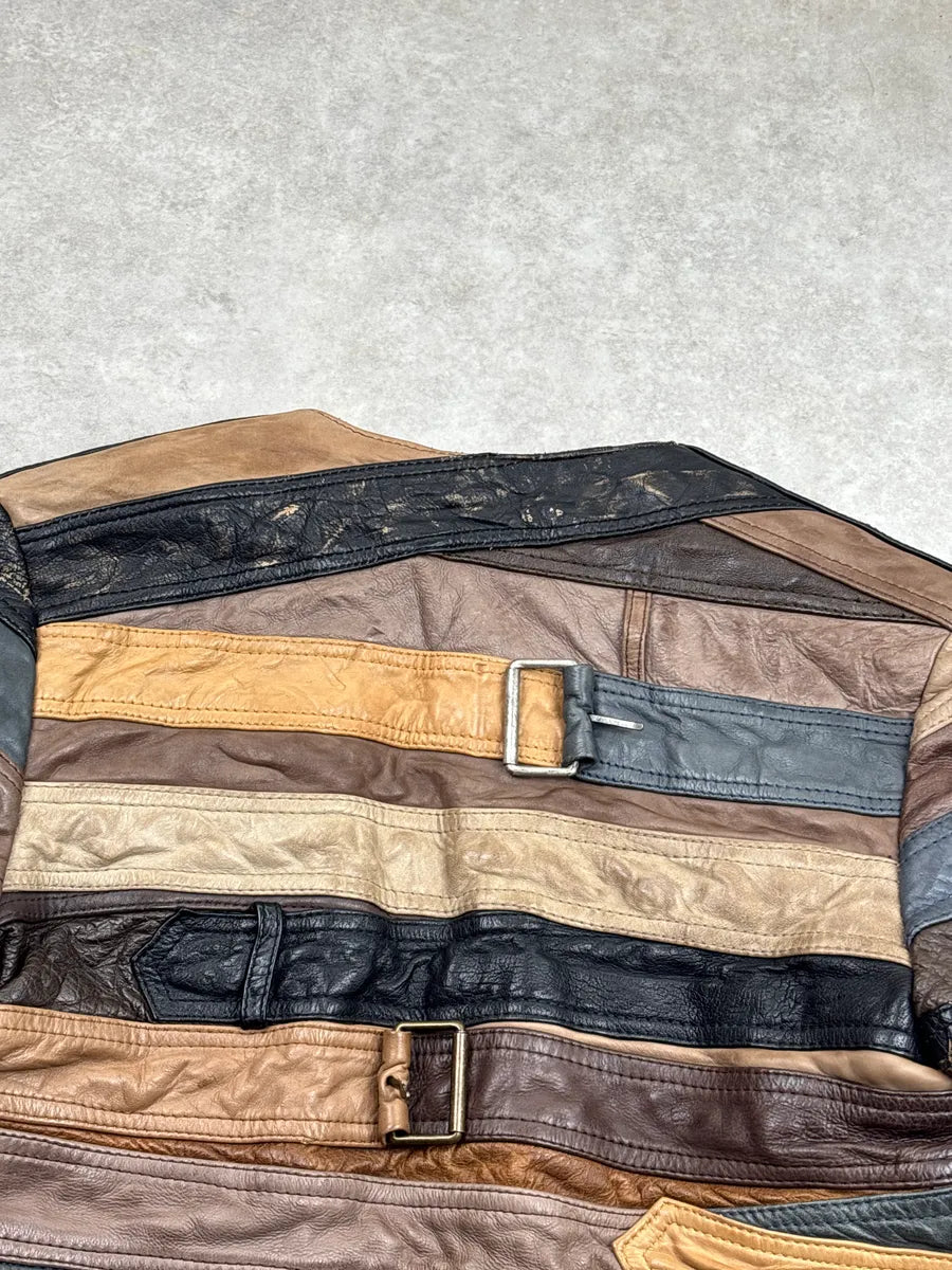 AW2012 Maison Margiela H&M Brown Leather Patchwork Belt Leather Jacket EorGokvH 10