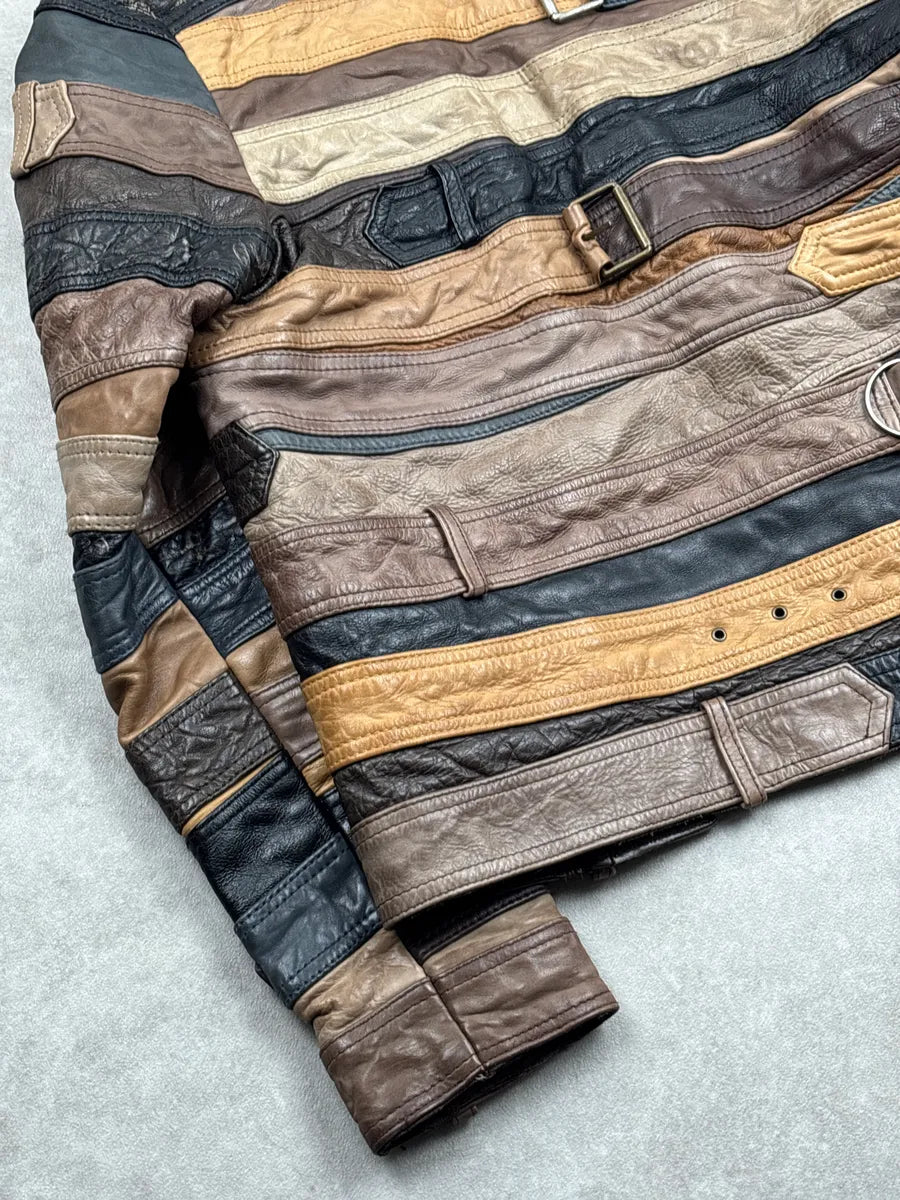 AW2012 Maison Margiela H&M Brown Leather Patchwork Belt Leather Jacket EorGokvH 11