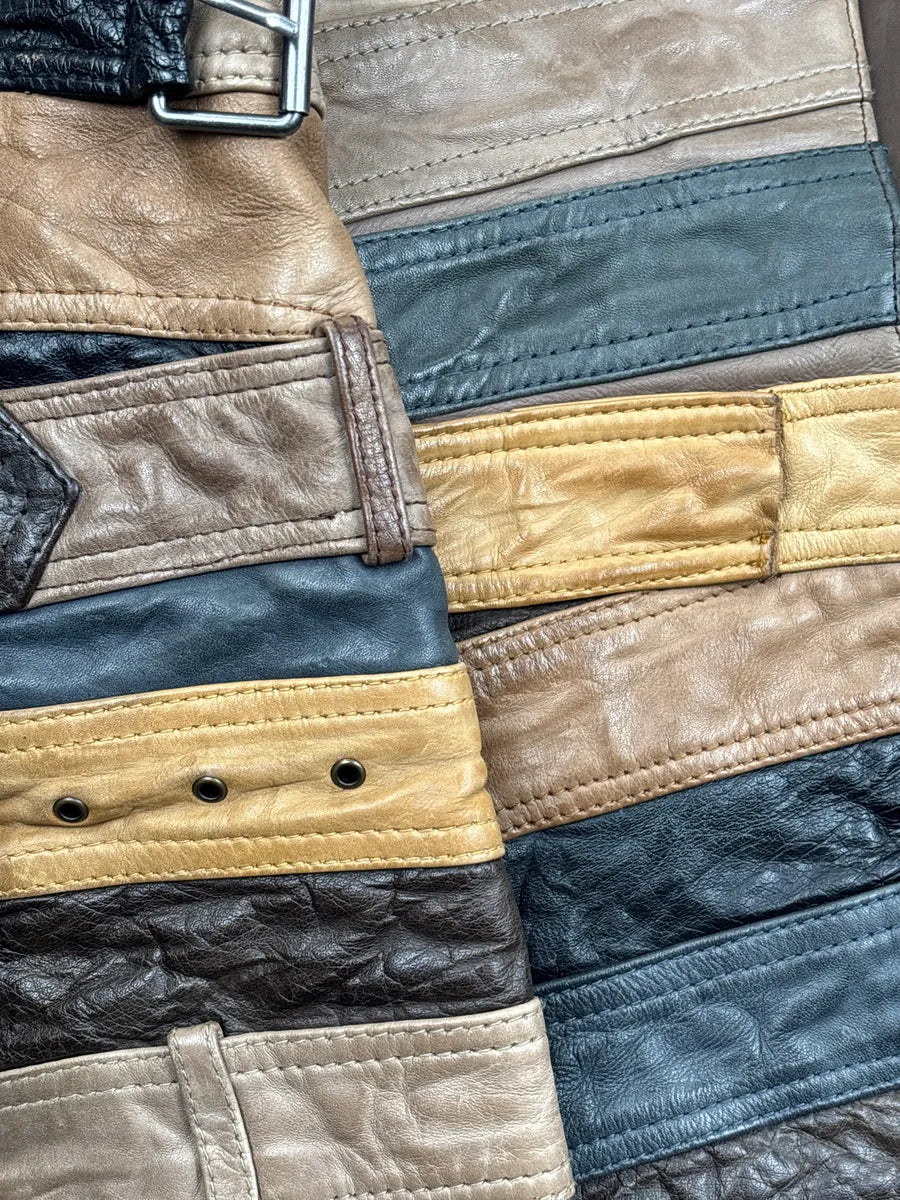 AW2012 Maison Margiela H&M Brown Leather Patchwork Belt Leather Jacket EorGokvH 6