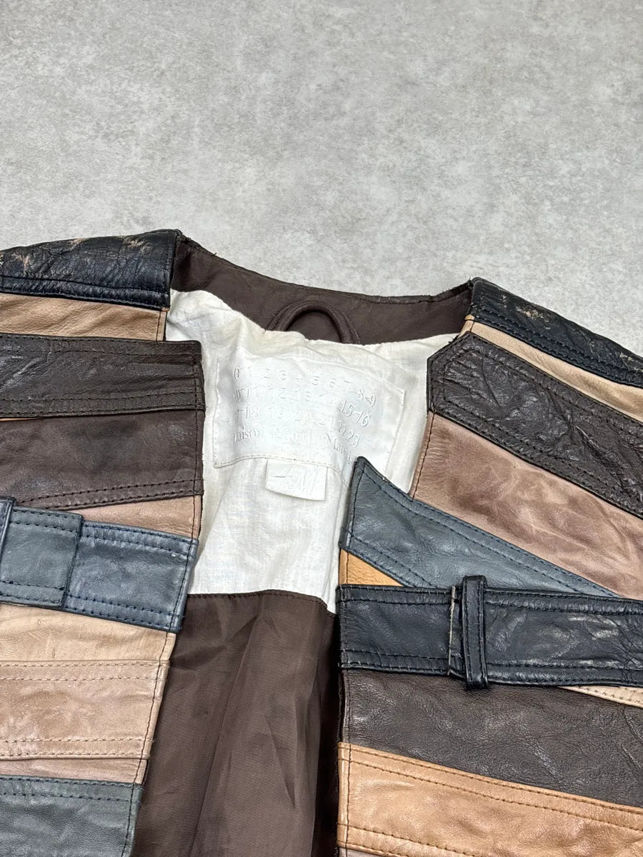 AW2012 Maison Margiela H&M Brown Leather Patchwork Belt Leather Jacket EorGokvH 7
