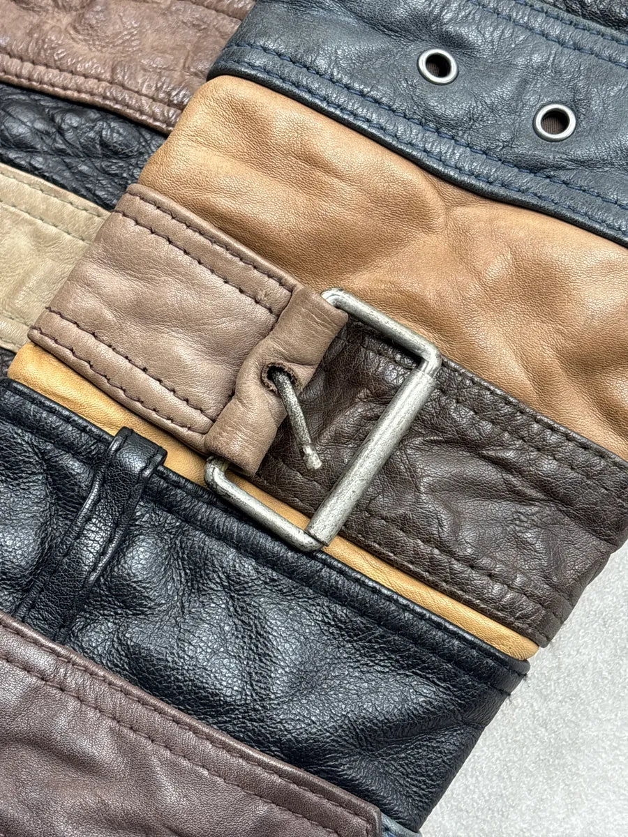 AW2012 Maison Margiela H&M Brown Leather Patchwork Belt Leather Jacket EorGokvH 8