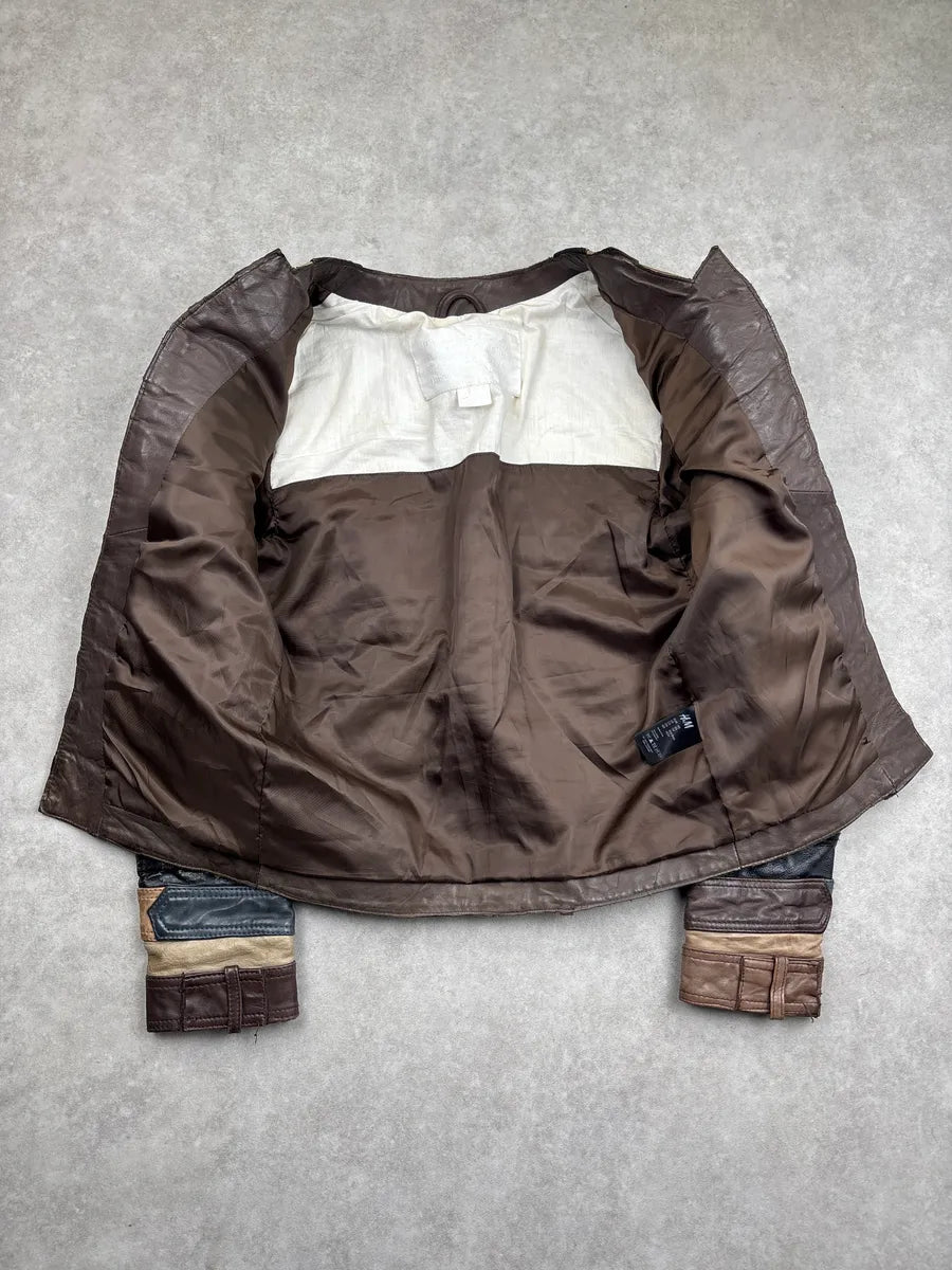 AW2012 Maison Margiela H&M Brown Leather Patchwork Belt Leather Jacket EorGokvH 4