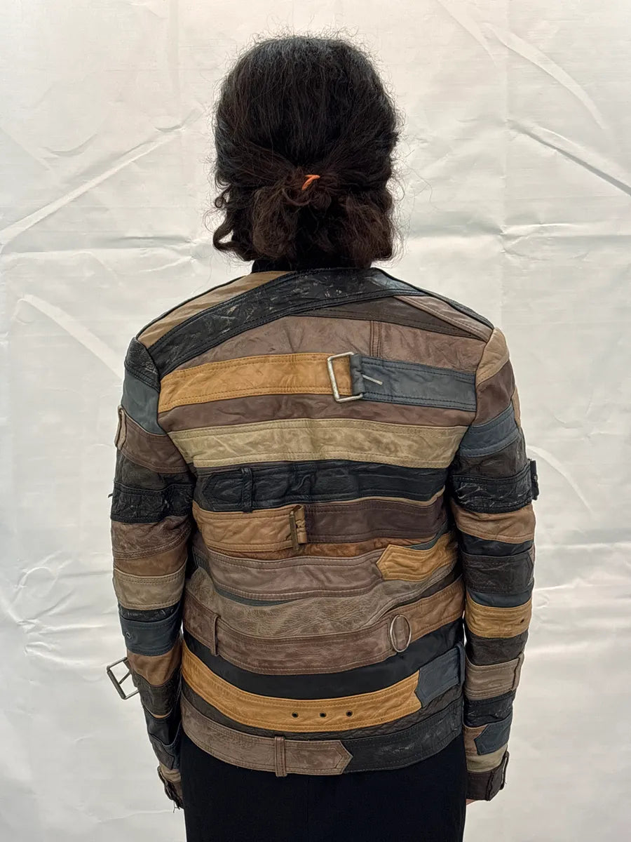 AW2012 Maison Margiela H&M Brown Leather Patchwork Belt Leather Jacket EorGokvH 2