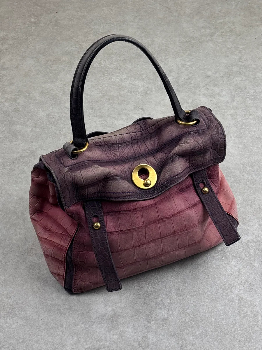 SS2009 Yves Saint Laurent Burgundy Leather Crocodile Embossed Handle Bag ErKwHFGH 3
