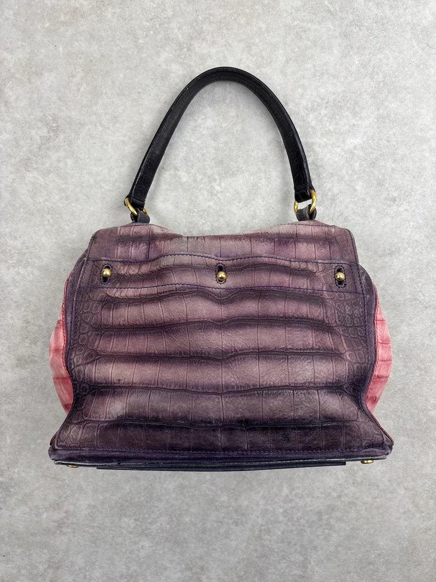 SS2009 Yves Saint Laurent Burgundy Leather Crocodile Embossed Handle Bag ErKwHFGH 4