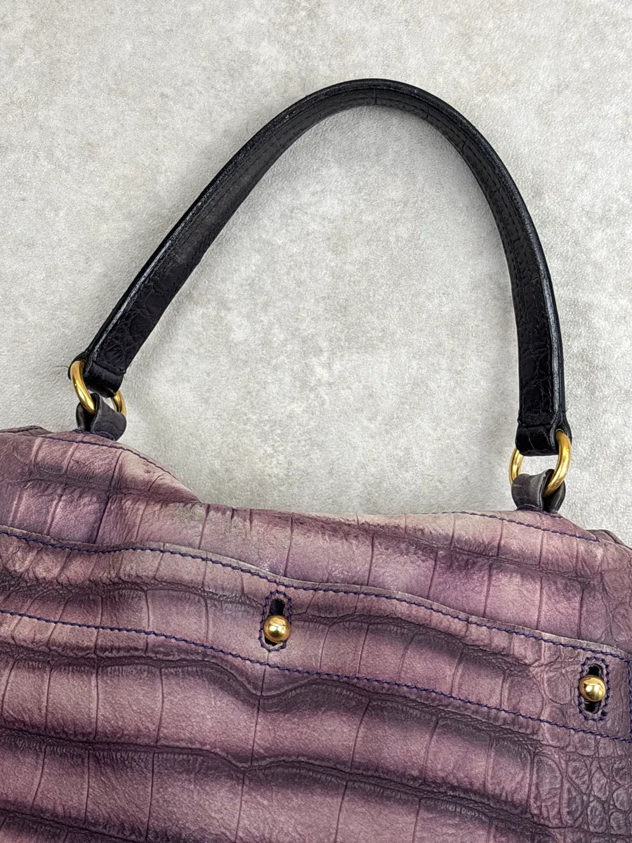 SS2009 Yves Saint Laurent Burgundy Leather Crocodile Embossed Handle Bag ErKwHFGH 13