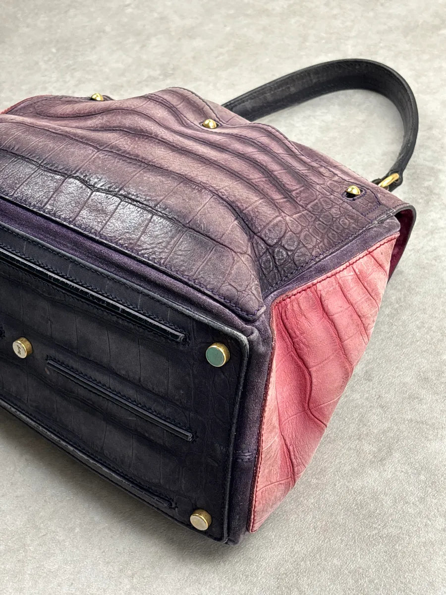 SS2009 Yves Saint Laurent Burgundy Leather Crocodile Embossed Handle Bag ErKwHFGH 15