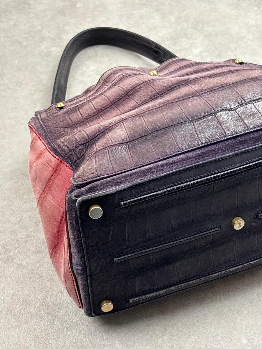 SS2009 Yves Saint Laurent Burgundy Leather Crocodile Embossed Handle Bag ErKwHFGH 16