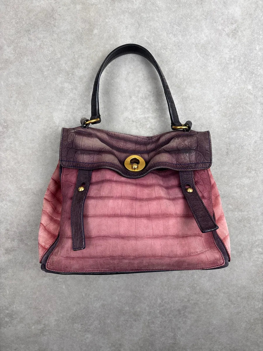 SS2009 Yves Saint Laurent Burgundy Leather Crocodile Embossed Handle Bag ErKwHFGH 0