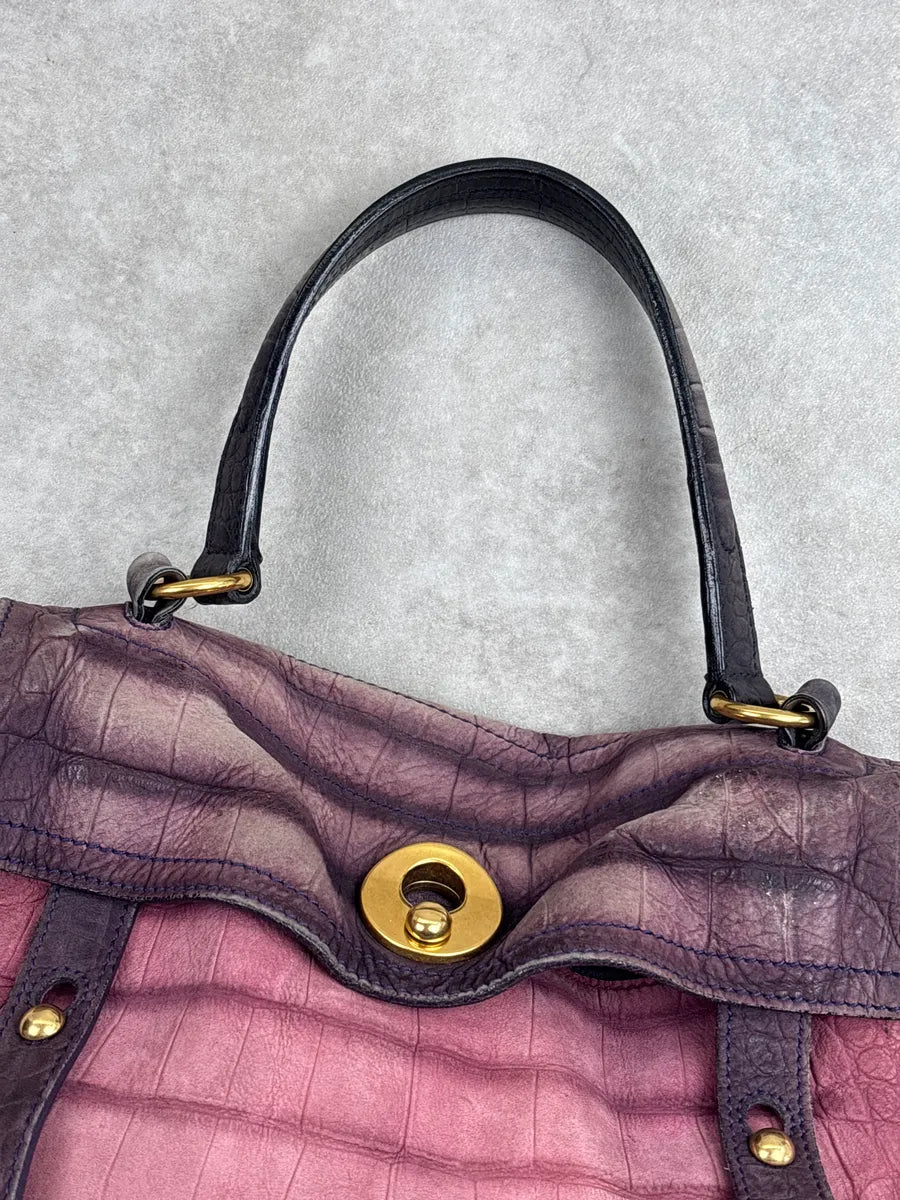SS2009 Yves Saint Laurent Burgundy Leather Crocodile Embossed Handle Bag ErKwHFGH 7