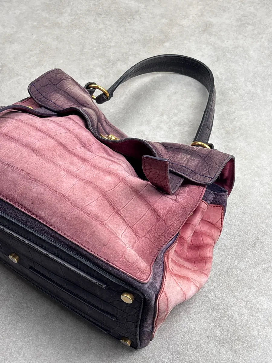 SS2009 Yves Saint Laurent Burgundy Leather Crocodile Embossed Handle Bag ErKwHFGH 8