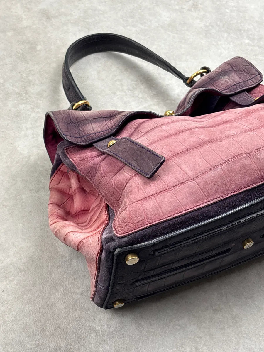 SS2009 Yves Saint Laurent Burgundy Leather Crocodile Embossed Handle Bag ErKwHFGH 9