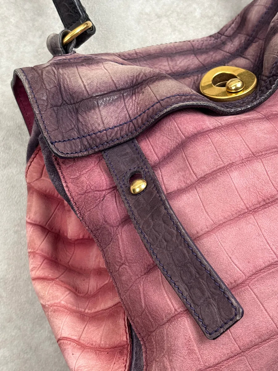 SS2009 Yves Saint Laurent Burgundy Leather Crocodile Embossed Handle Bag ErKwHFGH 10