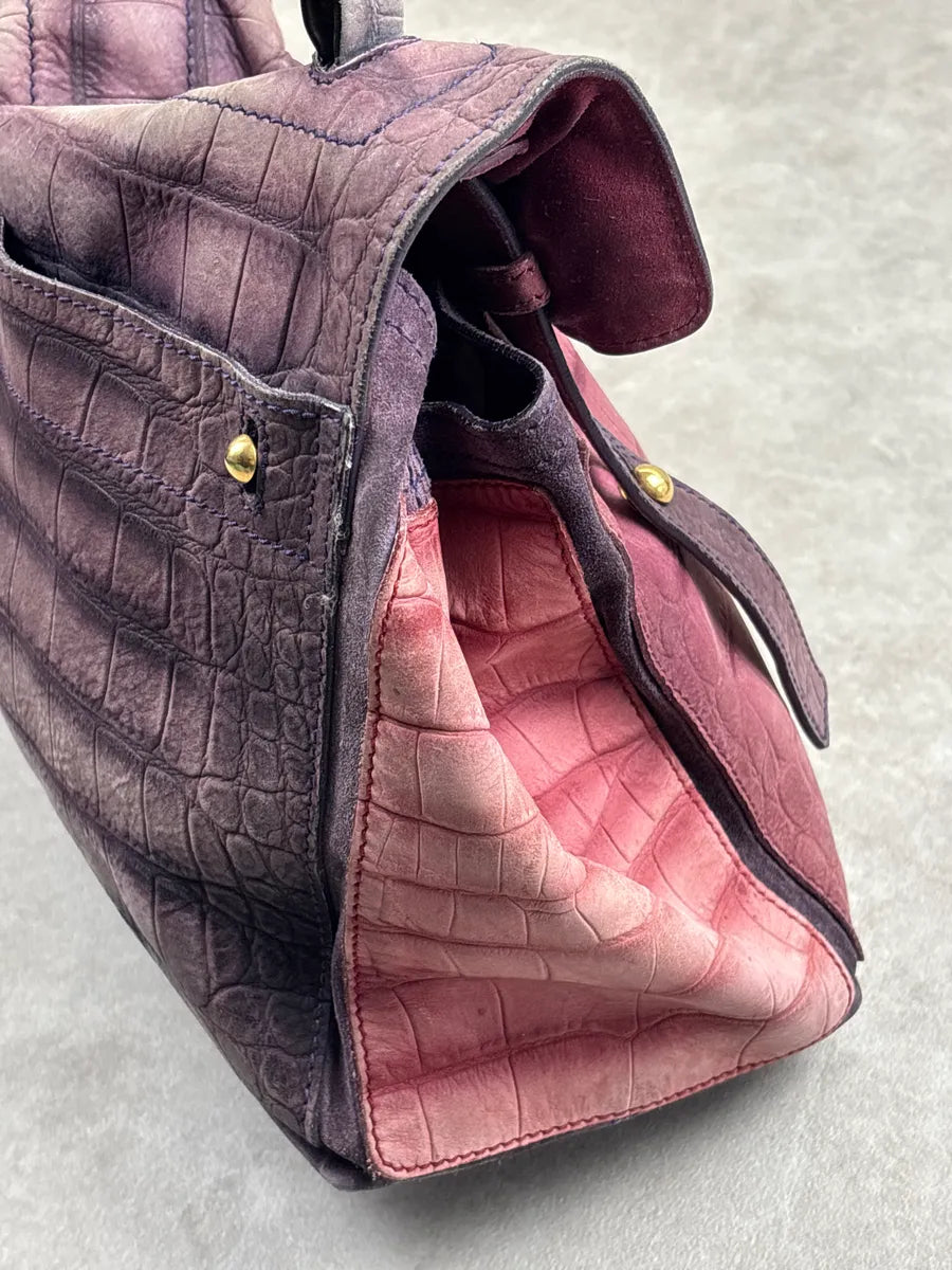 SS2009 Yves Saint Laurent Burgundy Leather Crocodile Embossed Handle Bag ErKwHFGH 12