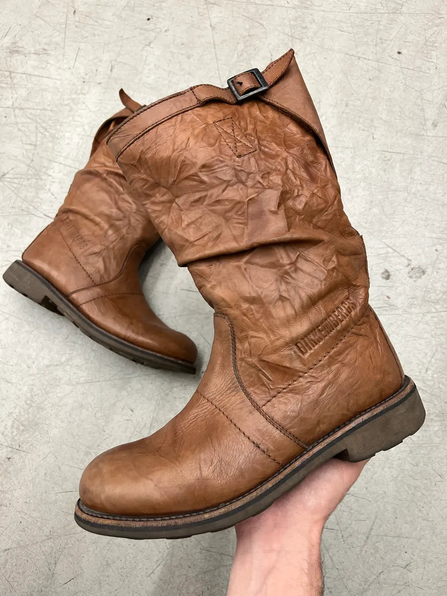 Bikkembergs Crinkled Brown Leather Boots ErfKIvoN 0
