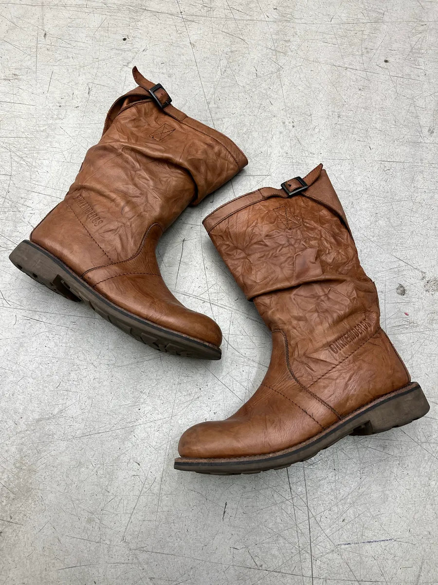 Bikkembergs Crinkled Brown Leather Boots ErfKIvoN 1