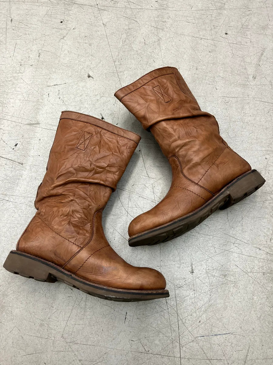 Bikkembergs Crinkled Brown Leather Boots ErfKIvoN 2