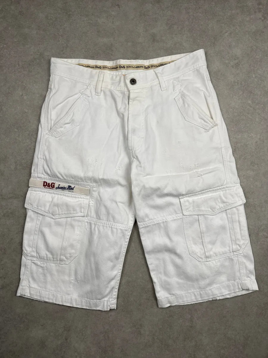 SS2003 Dolce & Gabbana White Oversized Cargo Logo Shorts ErpbZUxK 0