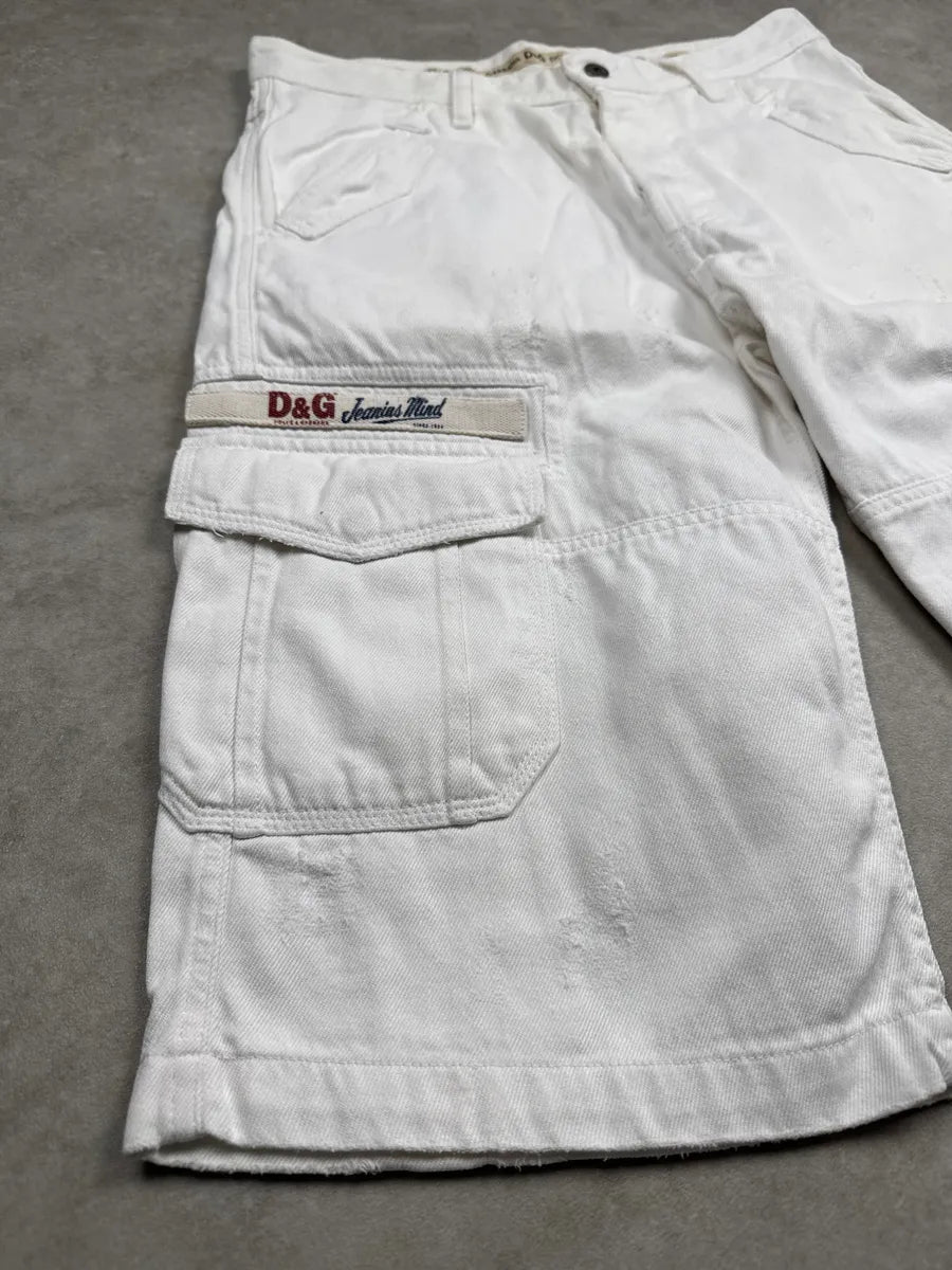 SS2003 Dolce & Gabbana White Oversized Cargo Logo Shorts ErpbZUxK 5