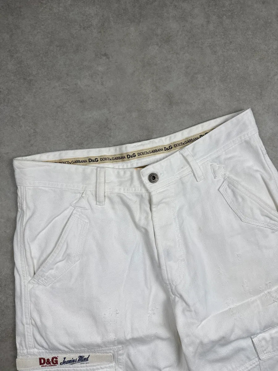 SS2003 Dolce & Gabbana White Oversized Cargo Logo Shorts ErpbZUxK 8