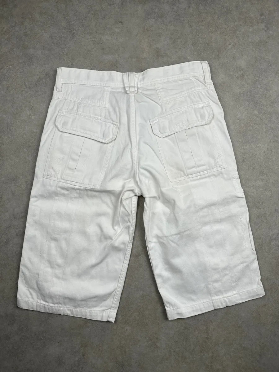 SS2003 Dolce & Gabbana White Oversized Cargo Logo Shorts ErpbZUxK 4