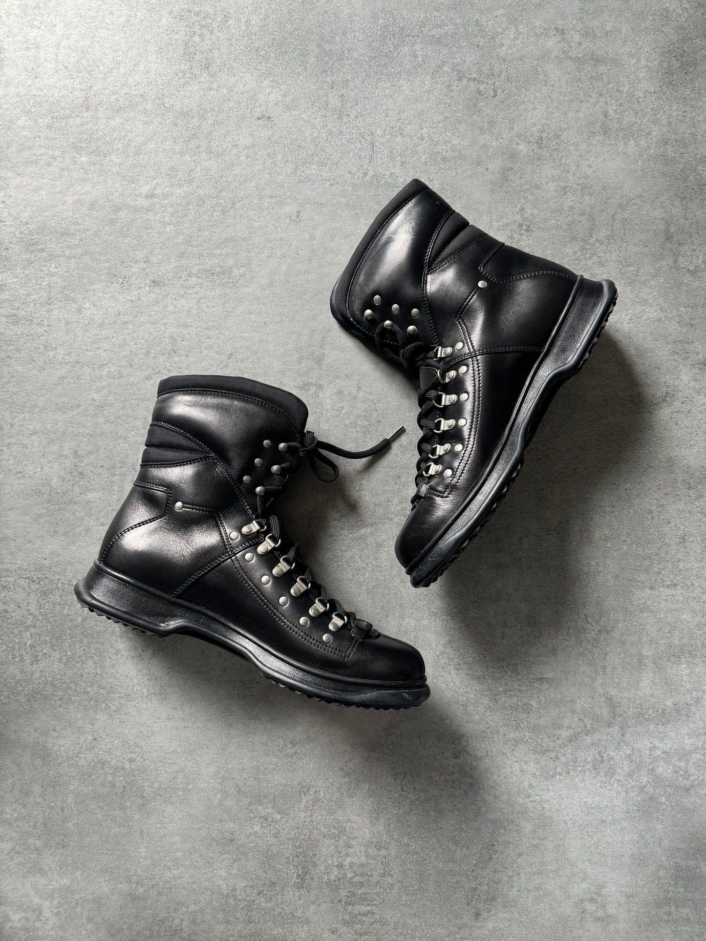 2000s Prada Hiking Black Leather Boots (44) - 7