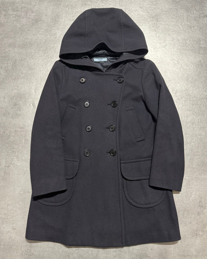 FW2011 Prada Navy Asymmetrical Wool Duffle Coat  (XS) - 1