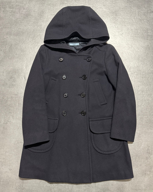 FW2011 Prada Navy Asymmetrical Wool Duffle Coat  (XS) - 1