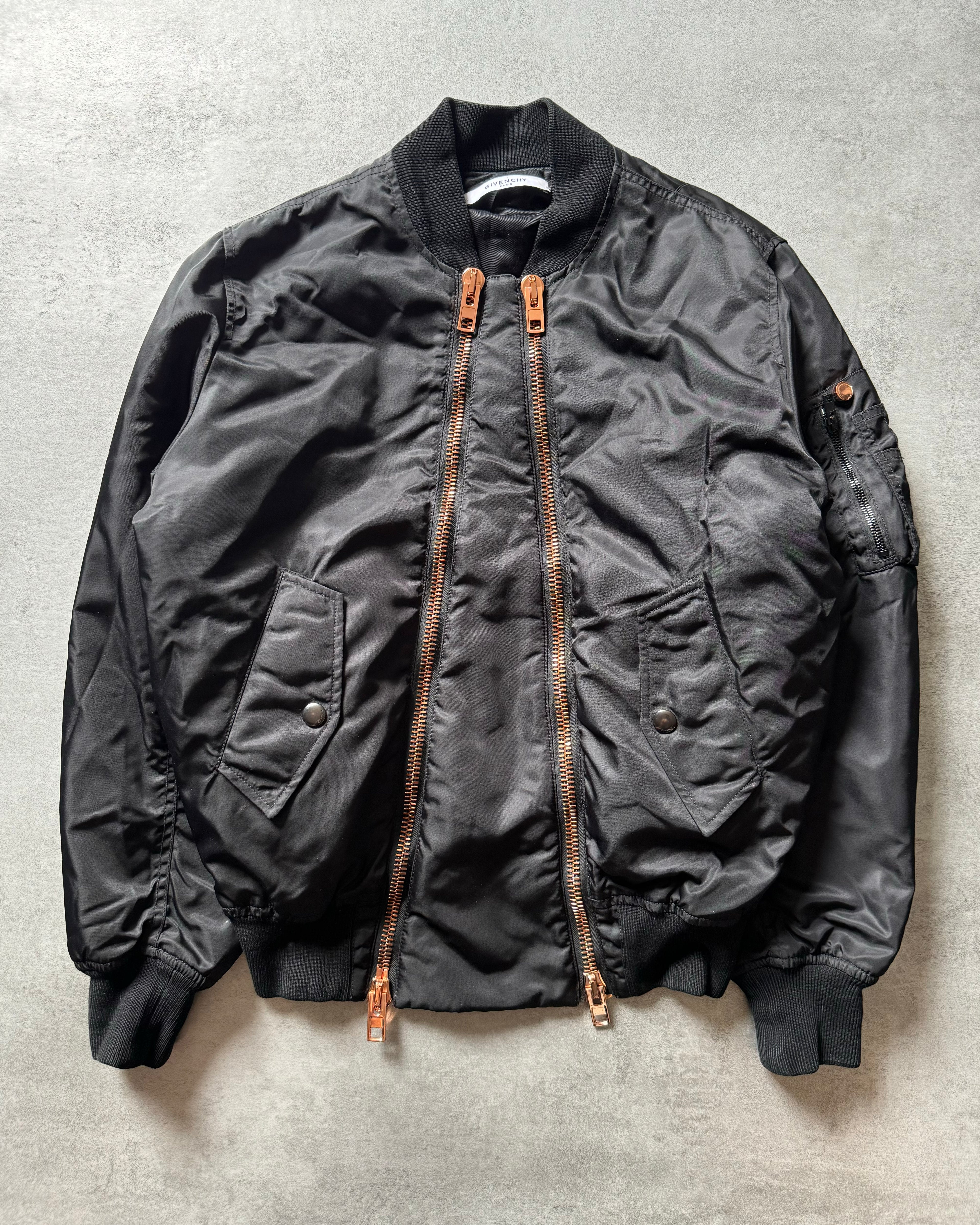 AW2016 Givenchy Podium Black Asymmetrical Zips Bomber Jacket (M) - 1