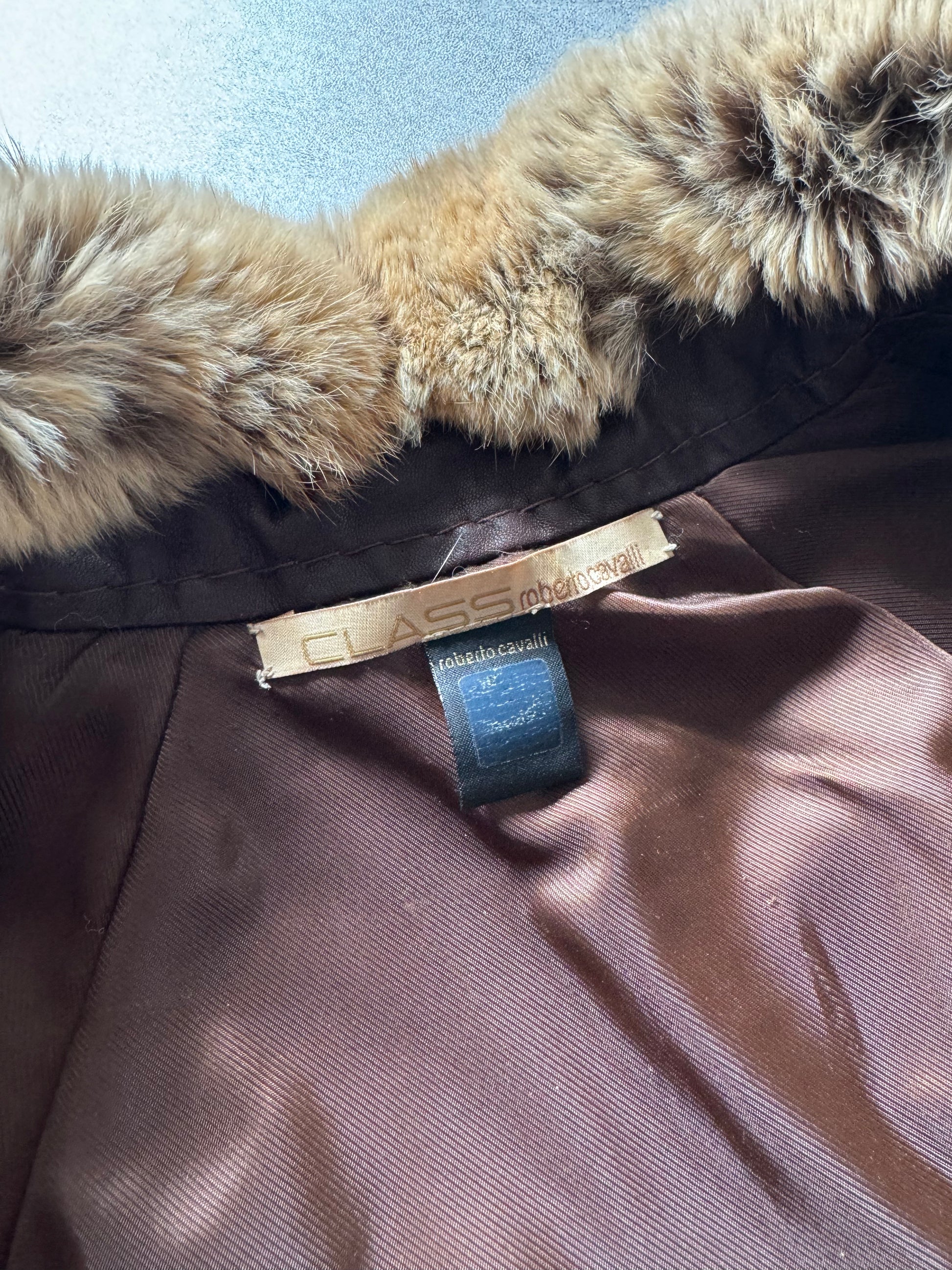 2000s Roberto Cavalli Brown Fur Optimum Leather Jacket  (S) - 5