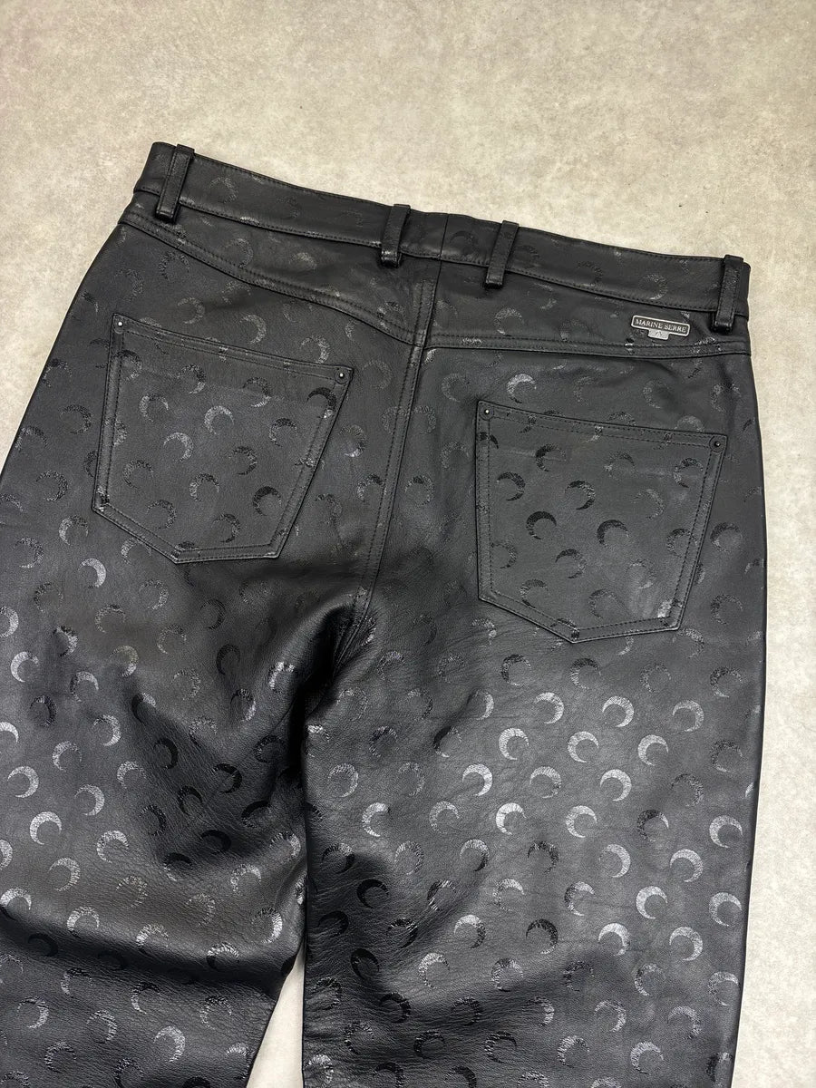 Marine Serre Black Leather Crescent Moon Straight Leg Pants EwZoDWMD 7