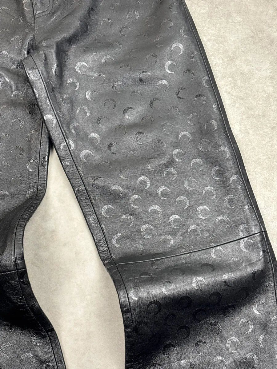 Marine Serre Black Leather Crescent Moon Straight Leg Pants EwZoDWMD 5