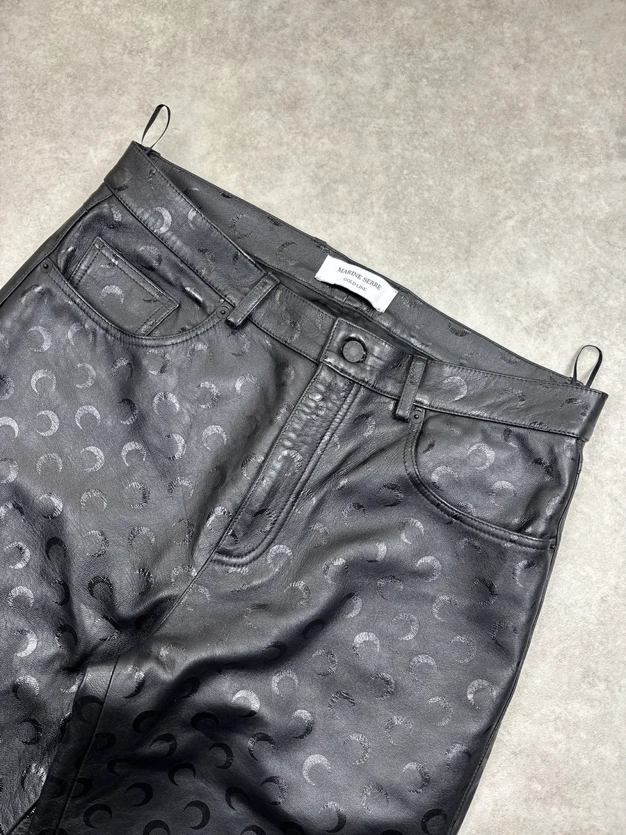 Marine Serre Black Leather Crescent Moon Straight Leg Pants EwZoDWMD 6