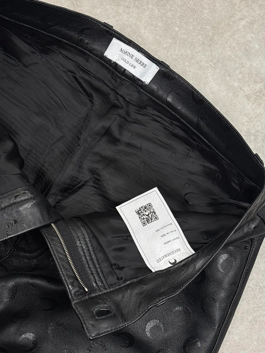 Marine Serre Black Leather Crescent Moon Straight Leg Pants EwZoDWMD 9