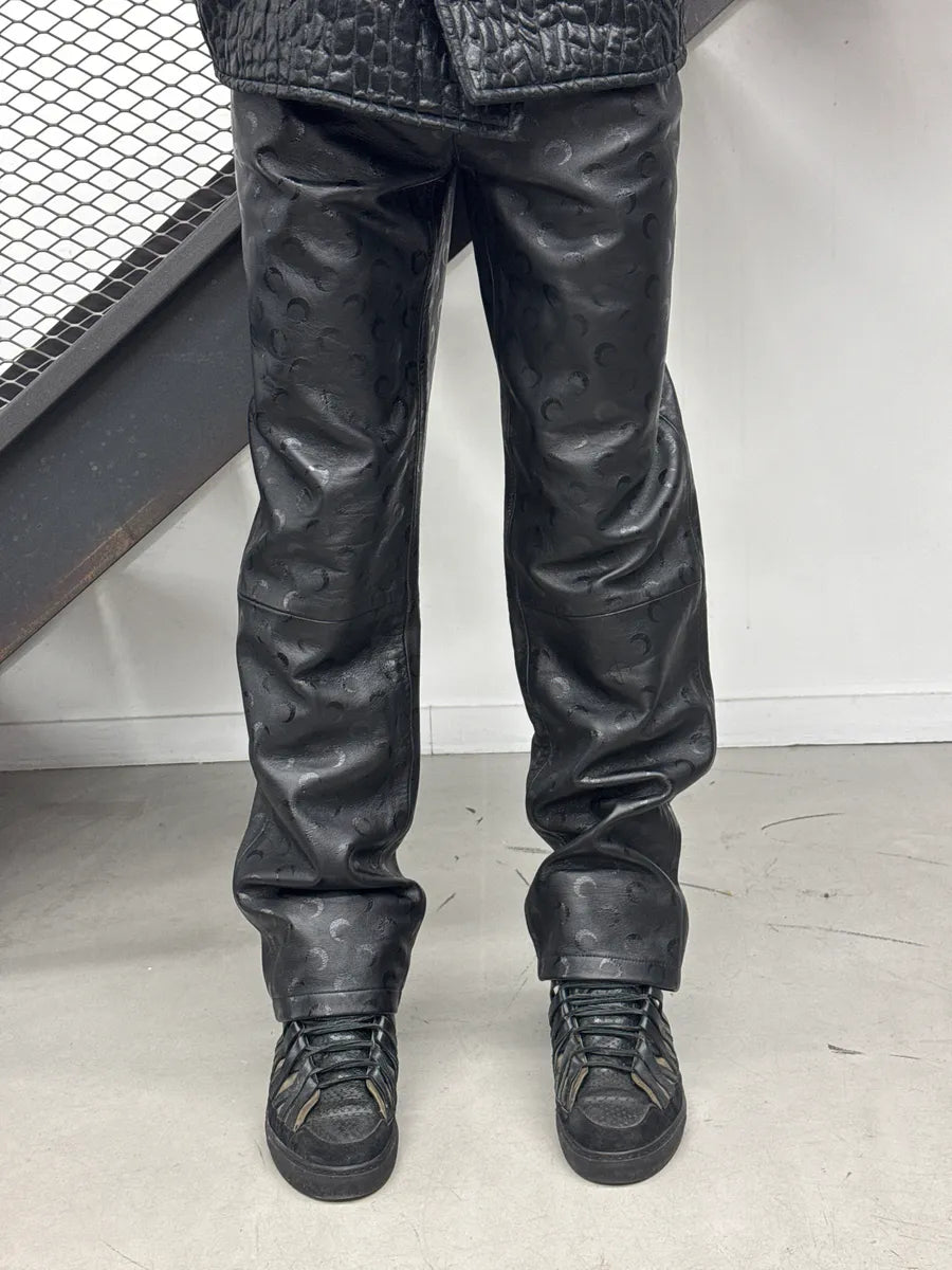 Marine Serre Black Leather Crescent Moon Straight Leg Pants EwZoDWMD 1