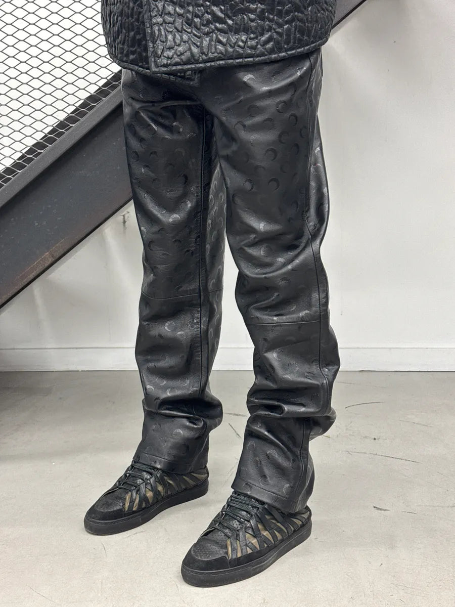 Marine Serre Black Leather Crescent Moon Straight Leg Pants EwZoDWMD 2