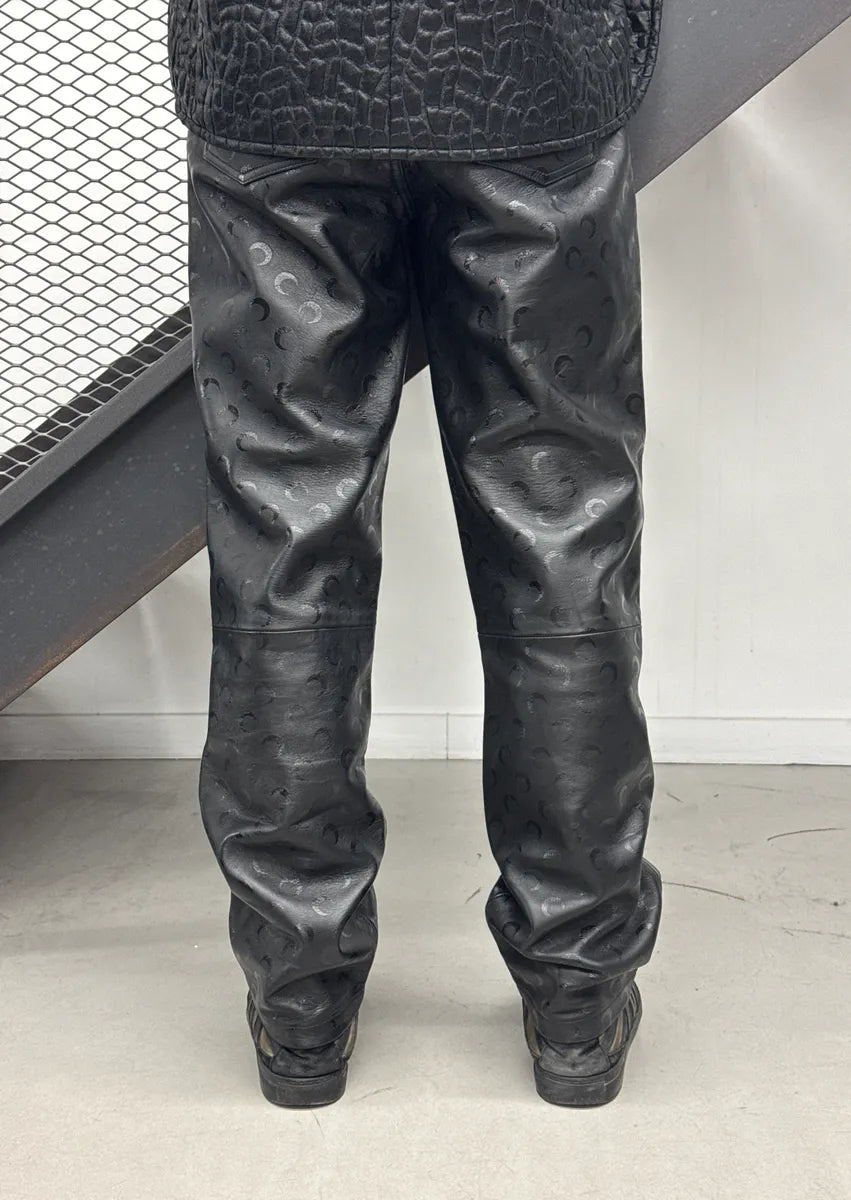 Marine Serre Black Leather Crescent Moon Straight Leg Pants EwZoDWMD 3