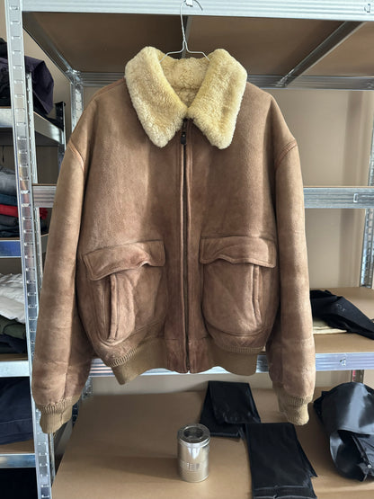 1980s Emporio Armani Camel Shearling Leather Bomber Jacket (L) - 4