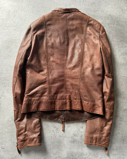 AW2007 Emporio Armani Python Effect Brown Leather Jacket  (XS) - 2
