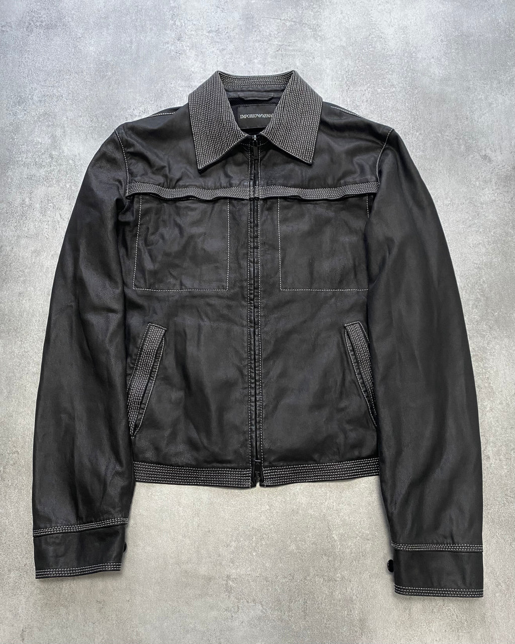 SS2007 Emporio Armani Topstitched Black Leather Jacket