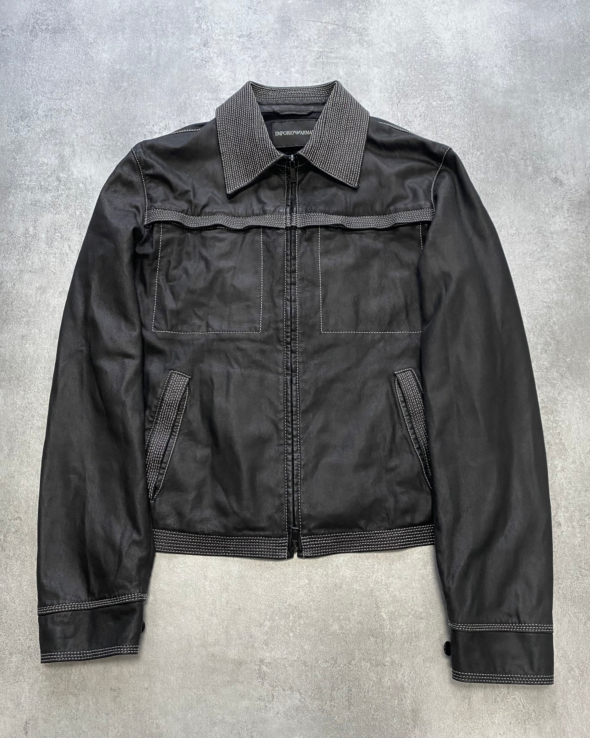 SS2007 Emporio Armani Topstitched Black Leather Jacket (M) – Dolce 