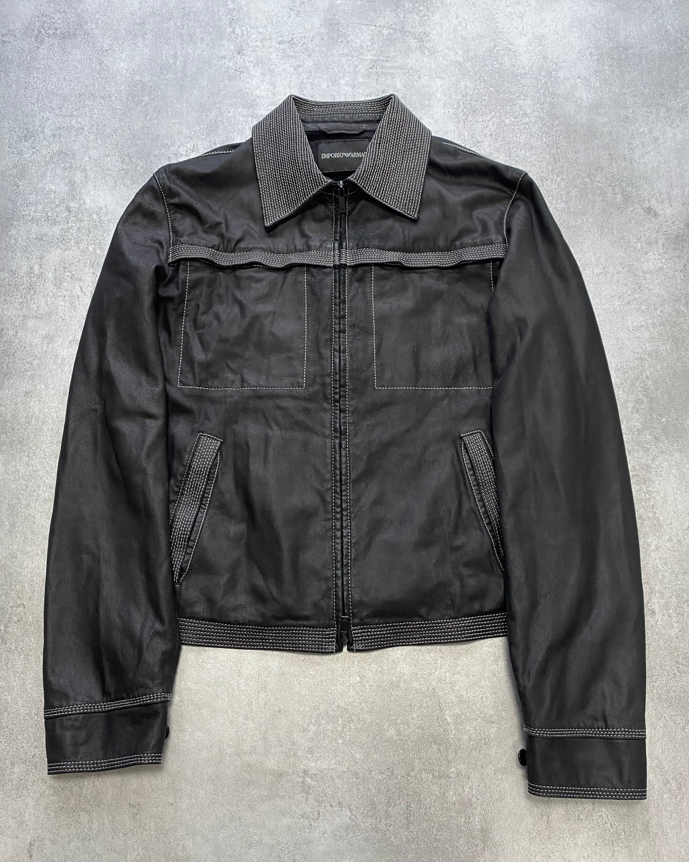 SS2007 Emporio Armani Topstitched Black Leather Jacket