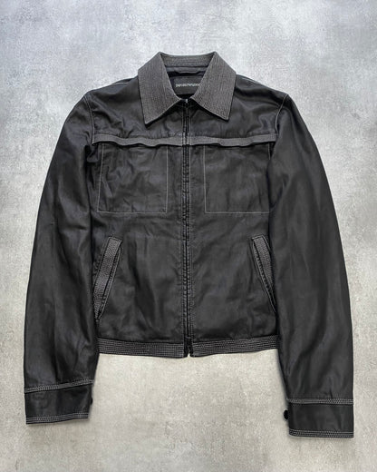 SS2007 Emporio Armani Topstitched Black Leather Jacket (M)