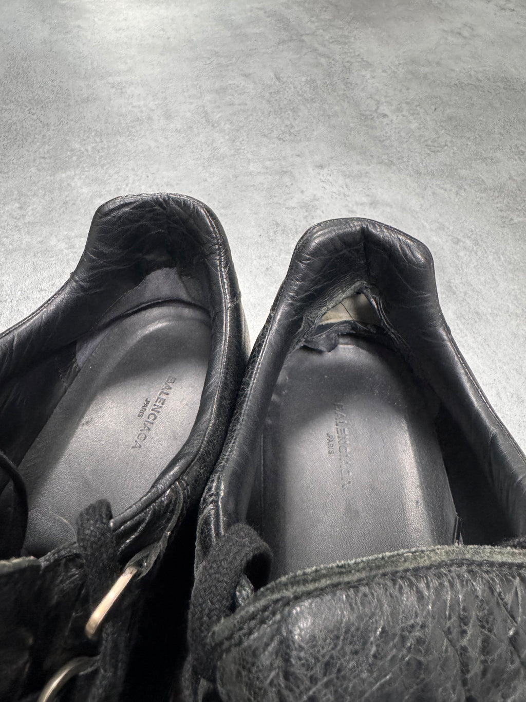 Balenciaga Arena Low Black Cracked Leather Sneakers